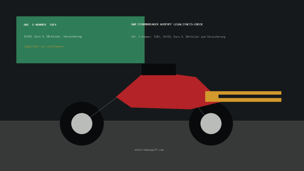 SWM Stormbreaker Auspuff Legalitaets Check fuer ABE, E-Nummer, TUEV, StVZO und Euro 5