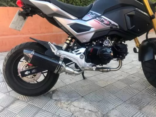 montierter Sportauspuff im Carbon-Look